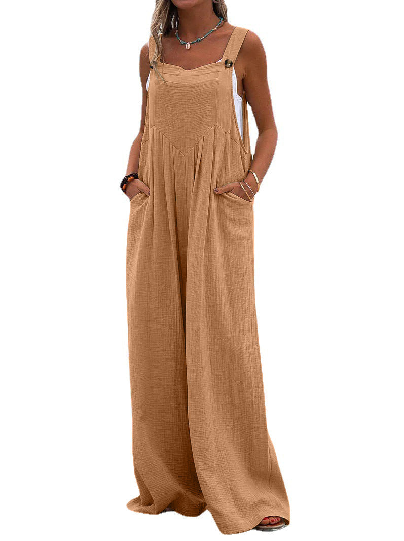 Women Clothing Summer Jumpsuit Ethnic Solid Color Wide Leg Jumpsuit Bella Mia