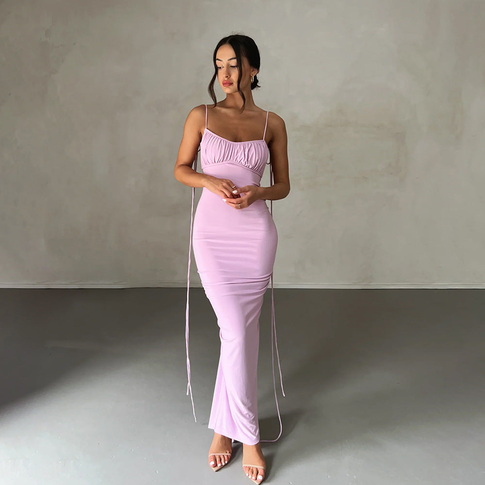 Women Sexy Dress Sexy Backless Pleated Dress Evening Dress Sleeveless Strap Dress for Women Bella Mia