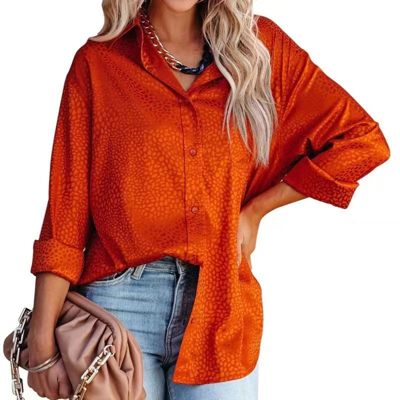 Women Shirt Autumn Comfort Satin Gravel Pattern Long Sleeve Loose Women Top Bella Mia