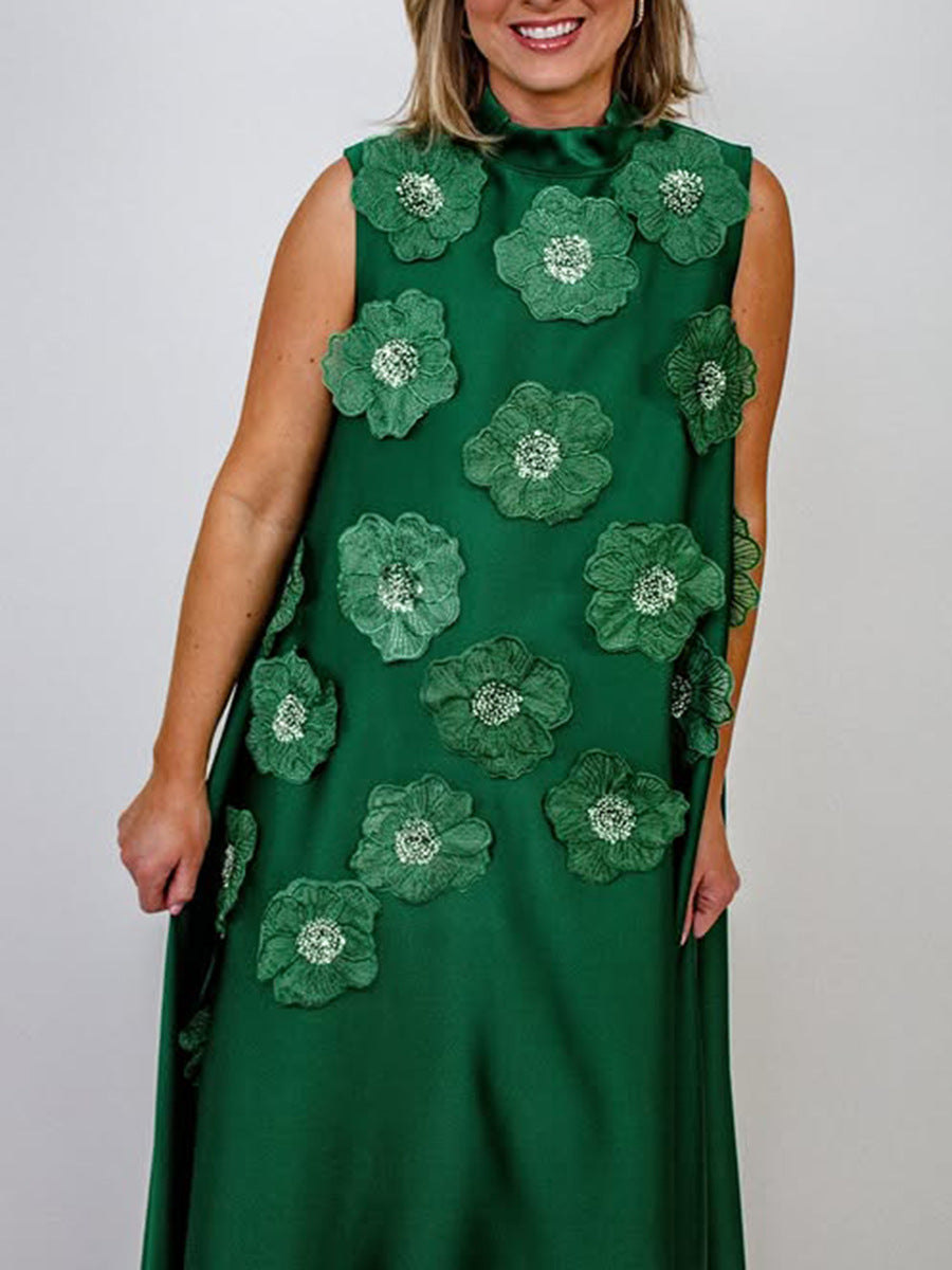 Dress Autumn Winter Heavy Industry Stitching Floral Sleeveless Slim Slimming Textured Dress Women Bella Mia