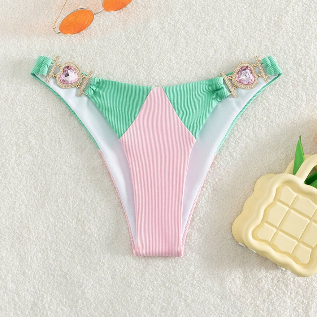 Color Matching Lace up Sunken Stripe High Waist Bikini Sexy Split Swimsuit Bella Mia