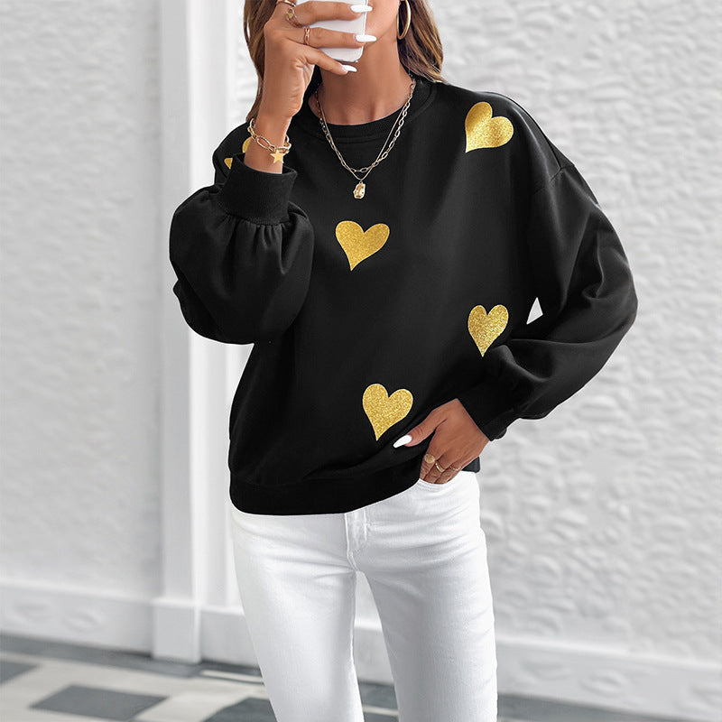 Autumn Romantic Sweet Heart Printing Loose round Neck Long Sleeve Sweatshirts Bella Mia