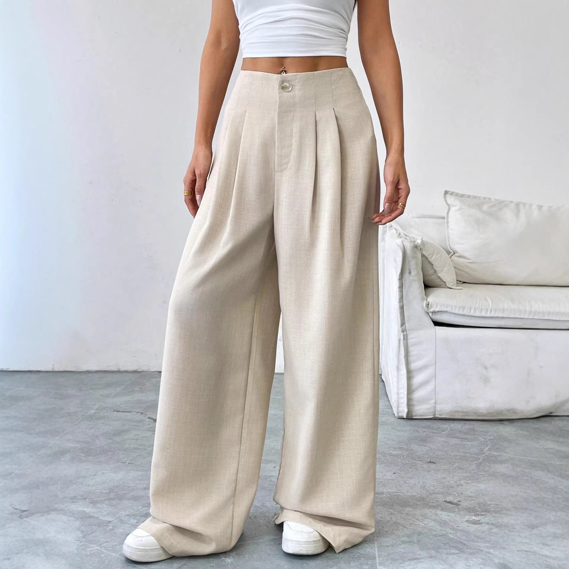 Apricot Elegant Autumn Winter Straight Drooping Women Work Pant Loose Design Slimming Light Luxury Casual Pants Bella Mia