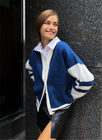 Contrast Color Cardigan Loose Casual Autumn Winter Sweater Women Striped Simple Knitted Sweater Coat Bella Mia