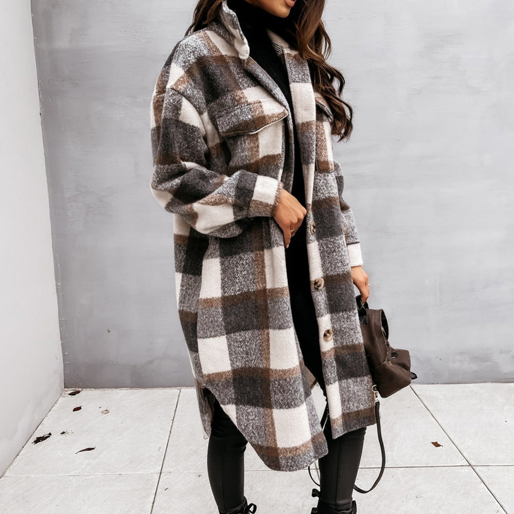 Autumn Winter Long Single Breasted Collared Shacket Woolen Coat Bella Mia