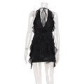 Minority Design Sexy Halter Sling Backless Dress Women Ruffled Irregular Asymmetric Vacation Sexy Short Dress Bella Mia