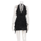 Minority Design Sexy Halter Sling Backless Dress Women Ruffled Irregular Asymmetric Vacation Sexy Short Dress Bella Mia