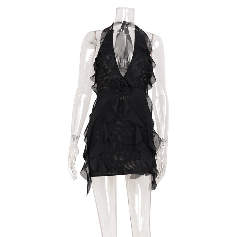 Minority Design Sexy Halter Sling Backless Dress Women Ruffled Irregular Asymmetric Vacation Sexy Short Dress Bella Mia