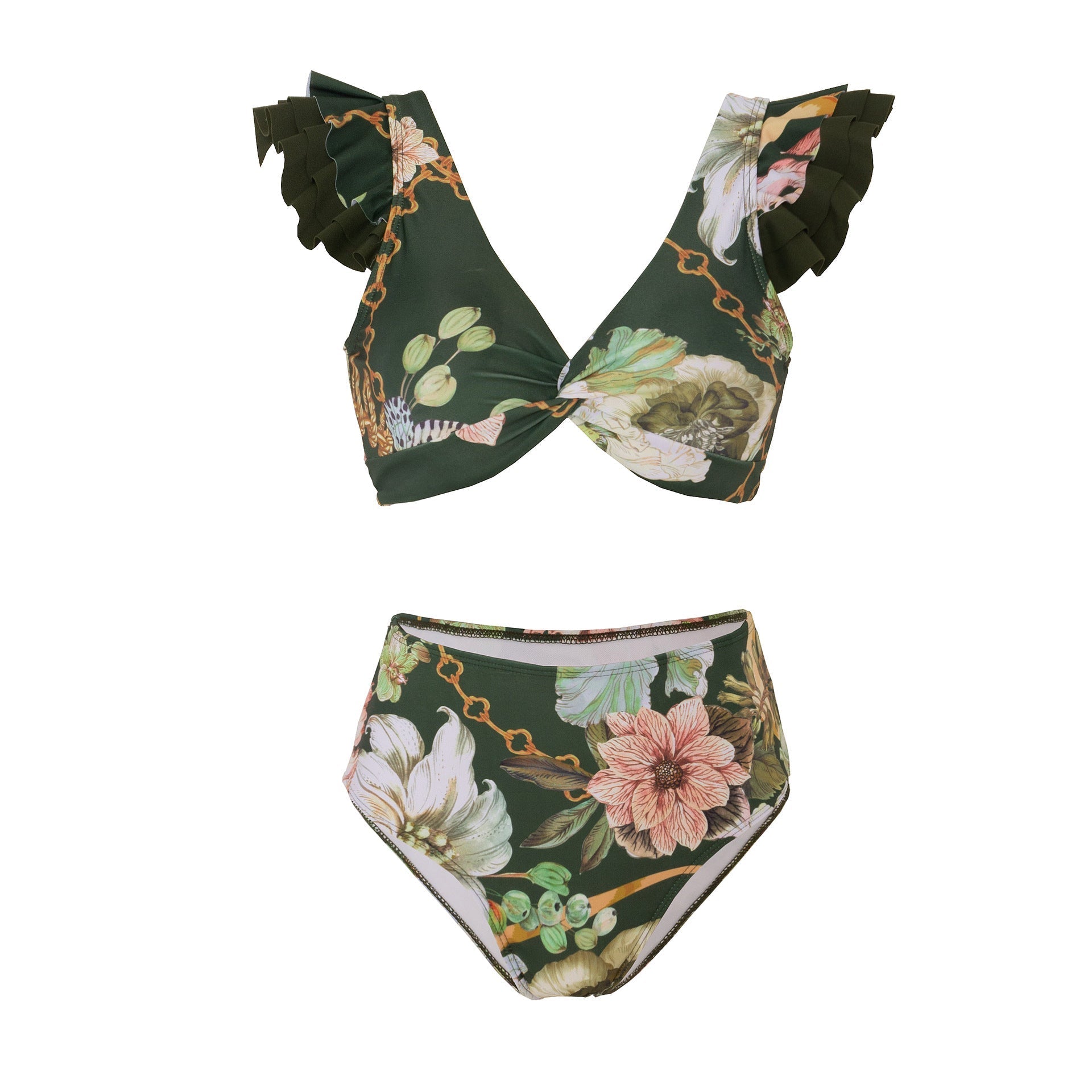 Retro High Waist Split Swimsuit Women Ruffled Bikini Swimsuit Chiffon Beach Skirt Set Bella Mia