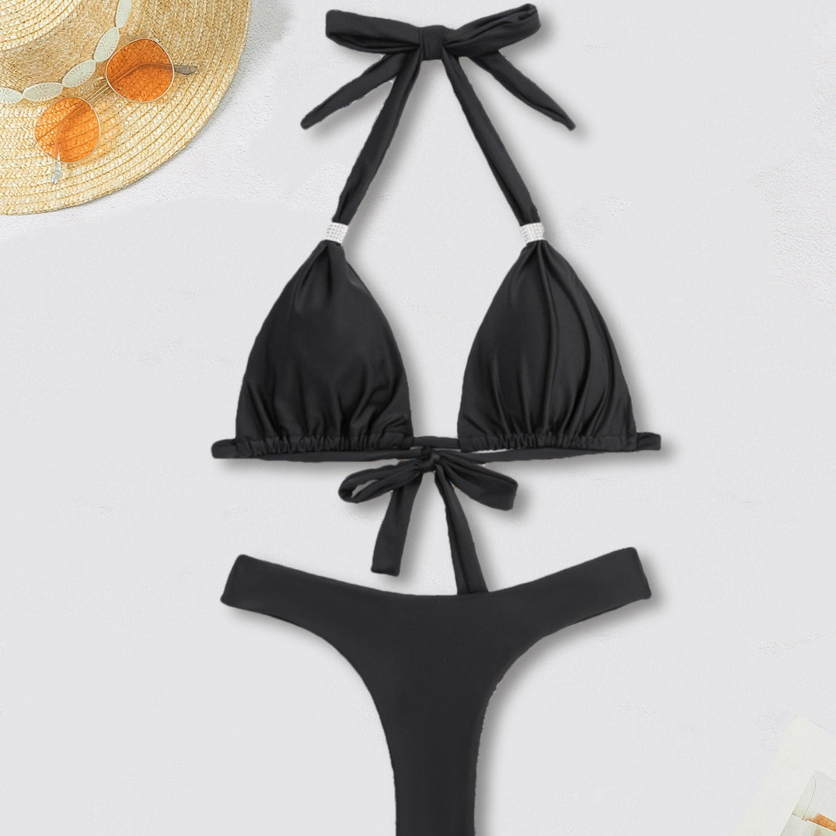 Bikini Solid Color Tied T Shaped Sexy Bikini Split Swimsuit Swimwear Bella Mia