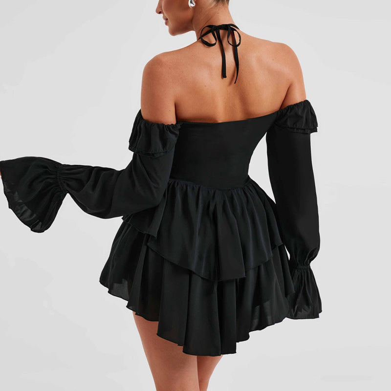 Women Clothing Autumn Sexy Halter Low Cut Ruffled Long Sleeve Romper Bella Mia