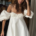 Sexy Low Cut off Neck Bubble Sleeve Tube Top Dress Sexy Backless White Cami Dress Bella Mia