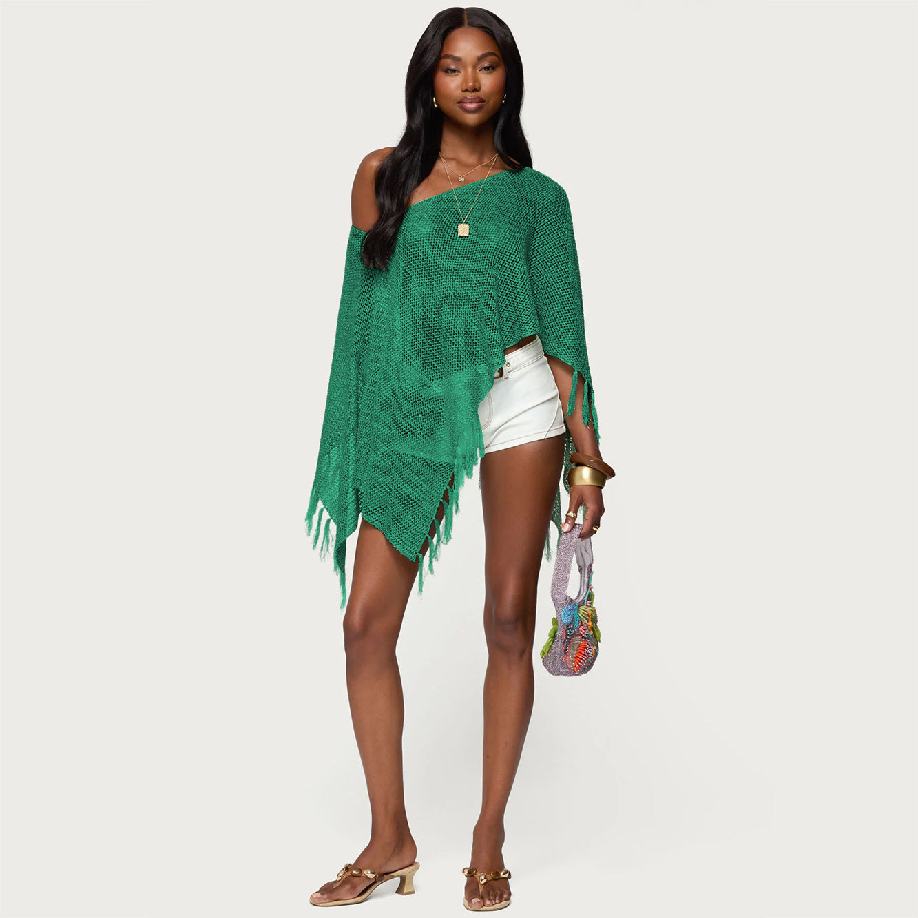 Summer Sexy Hollow Out Cutout out Sexy Diagonal Collar Inverness Irregular Asymmetric Design Knitted Blouse Bella Mia