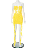 Women Clothing Sleeveless Backless Lace Ribbon Ruffled Skinny Sheath Short Dress Bella Mia