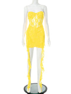 Women Clothing Sleeveless Backless Lace Ribbon Ruffled Skinny Sheath Short Dress Bella Mia