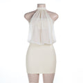 Sexy Mesh See through Stitching Spring Sleeveless Halter Hip Dress Bella Mia