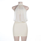 Sexy Mesh See through Stitching Spring Sleeveless Halter Hip Dress Bella Mia
