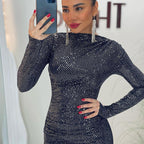 Women Sequin Design Slim Fit Graceful Tight Sexy Long Sleeve Narrow Dress Women Bella Mia