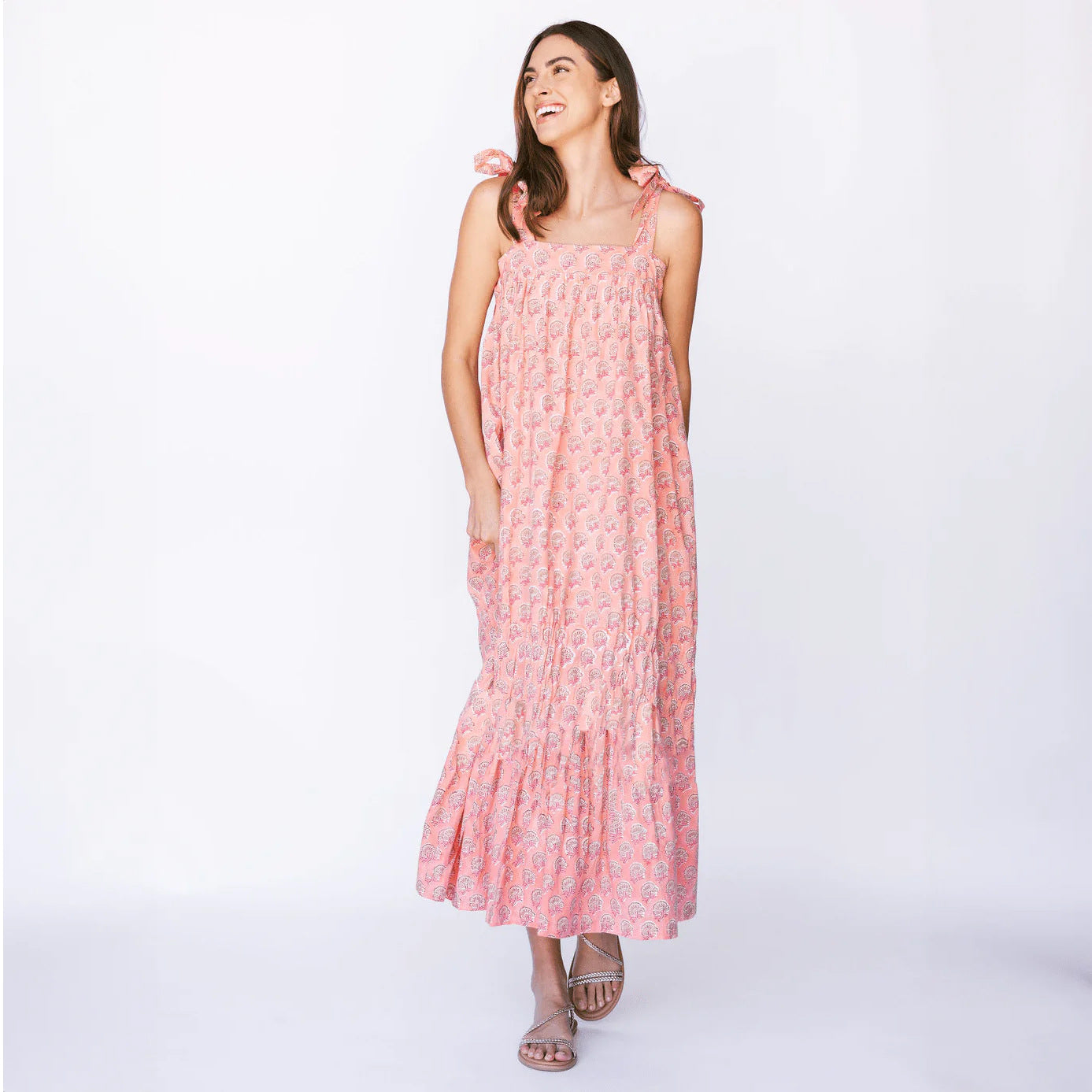 Summer Women Clothing Pattern Printing Thin Belt Loose Maxi Dress Office Bella Mia