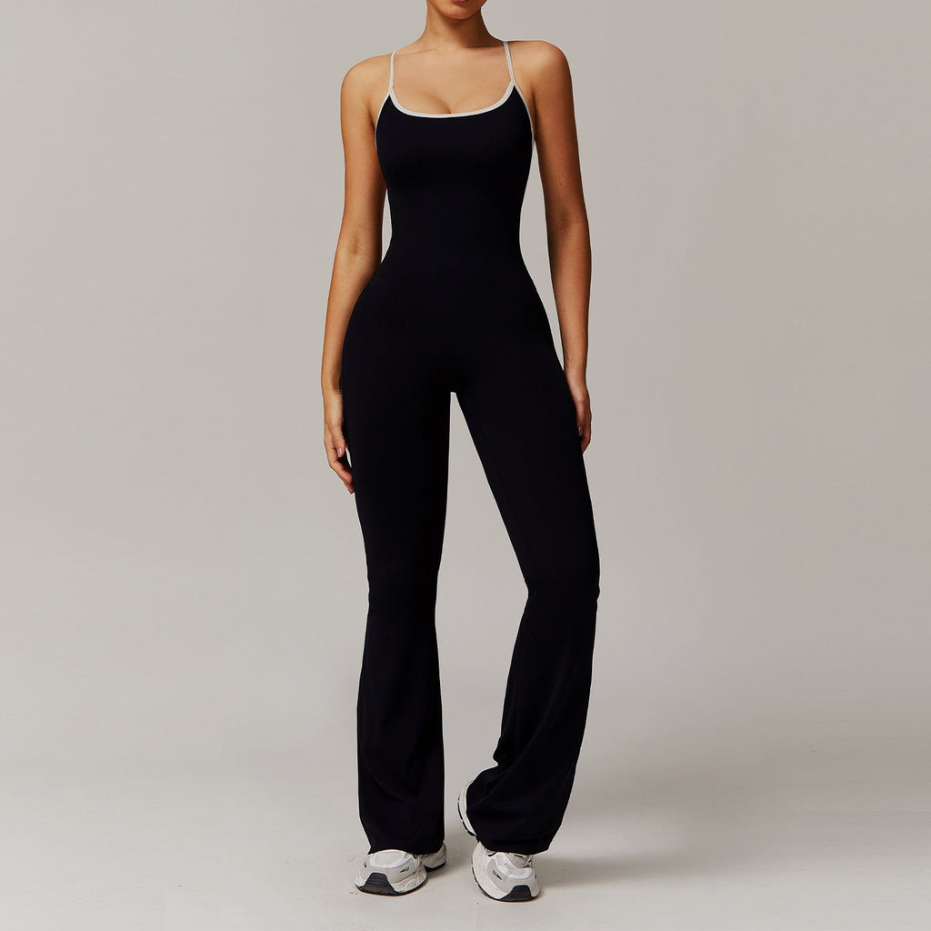 Nude Feel Cross Beauty Back Yoga Jumpsuit Pleated Slightly Pull Running Sports Fitness Horn Jumpsuit Bella Mia