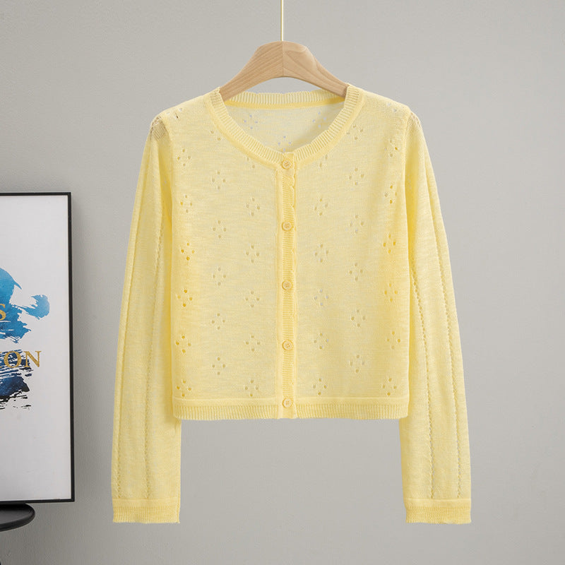 All Matching Hollow Out Cutout Sun Protection Short Knitted Cardigan Women Summer Figure Flattering Outerwear Top Bella Mia