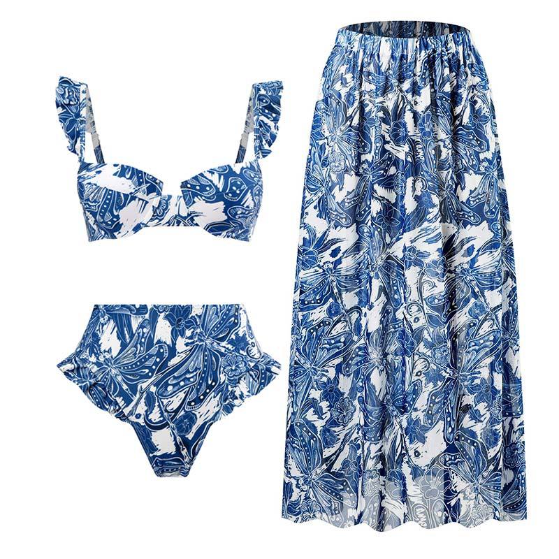 Retro Split Swimsuit Three Piece Set Swimsuit Lace Up Beach Skirt Bella Mia