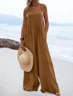 Women Clothing Summer Jumpsuit Ethnic Solid Color Wide Leg Jumpsuit Bella Mia