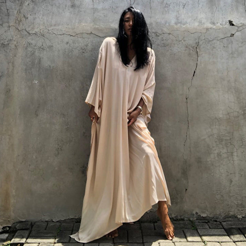 Rayon Solid Color Blouse Seaside Vacation Dress Loose Overclothes Bikini Swimsuit Robe Outer Wear Women Bella Mia