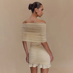 Women Clothing Ruffle Hip Ruffled Mesh Outerwear Strapless Dress Slim Dress Bella Mia