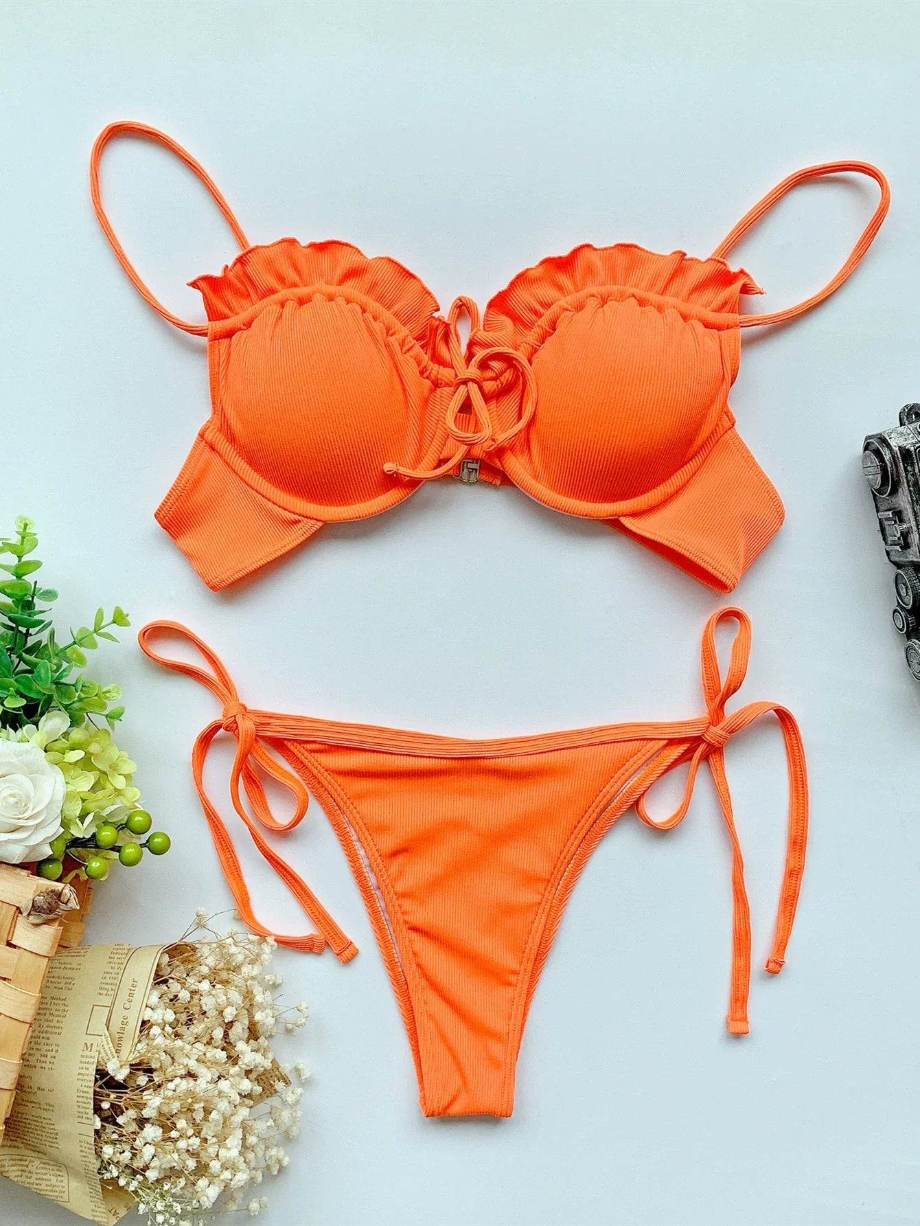 Summer Beach Young Adult Solid Color Separates Swimsuit Steel Bracket Push up Bikini Ruffles Triangle Sexy Bikini LUXLIFE BRANDS