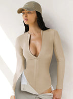Women Clothing Jumpsuit Skinny Knitted Top Jumpsuit Zipper Top Shorts Bella Mia