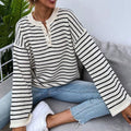 Striped Knit Sweater Women Loose Lazy Round Neck Long Sleeve Sweater Casual Top Arrival