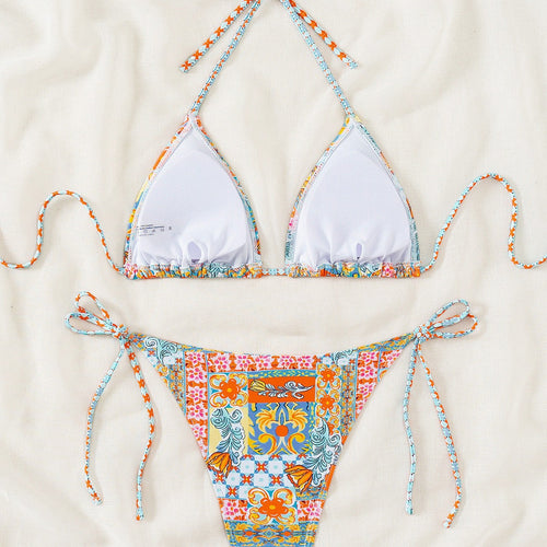 Bikini Triangle Cup Printed Lace up Sexy Bikini Swimsuit Swimwear Women Bella Mia