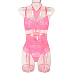 Sexy Three Piece Summer Lace Eyelash Lace Stitching with Halter Foot Ring Bella Mia
