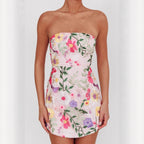 Women Slim Fit Bandeau Sling Short Niche Floral Dress Bella Mia