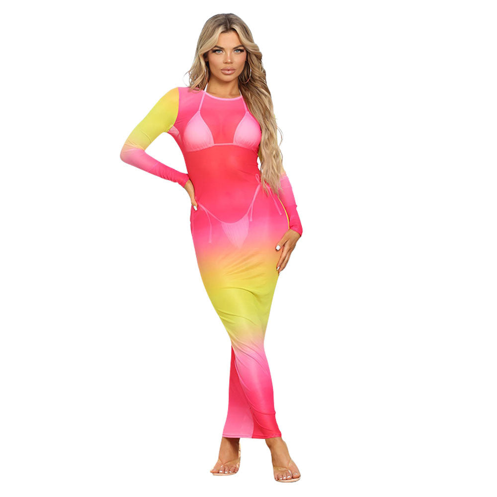 Sexy Women Mesh Perspective Long Sleeve Women Dress Bella Mia