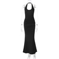 Women Clothing Sexy Deep V Plunge neck Hollow Out Cutout out Halter Slim Solid Color Sleeveless Sheath Dress Bella Mia