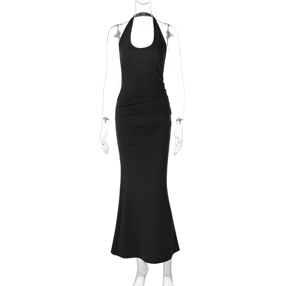 Women Clothing Sexy Deep V Plunge neck Hollow Out Cutout out Halter Slim Solid Color Sleeveless Sheath Dress Bella Mia