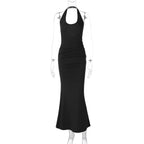 Women Clothing Sexy Deep V Plunge neck Hollow Out Cutout out Halter Slim Solid Color Sleeveless Sheath Dress Bella Mia