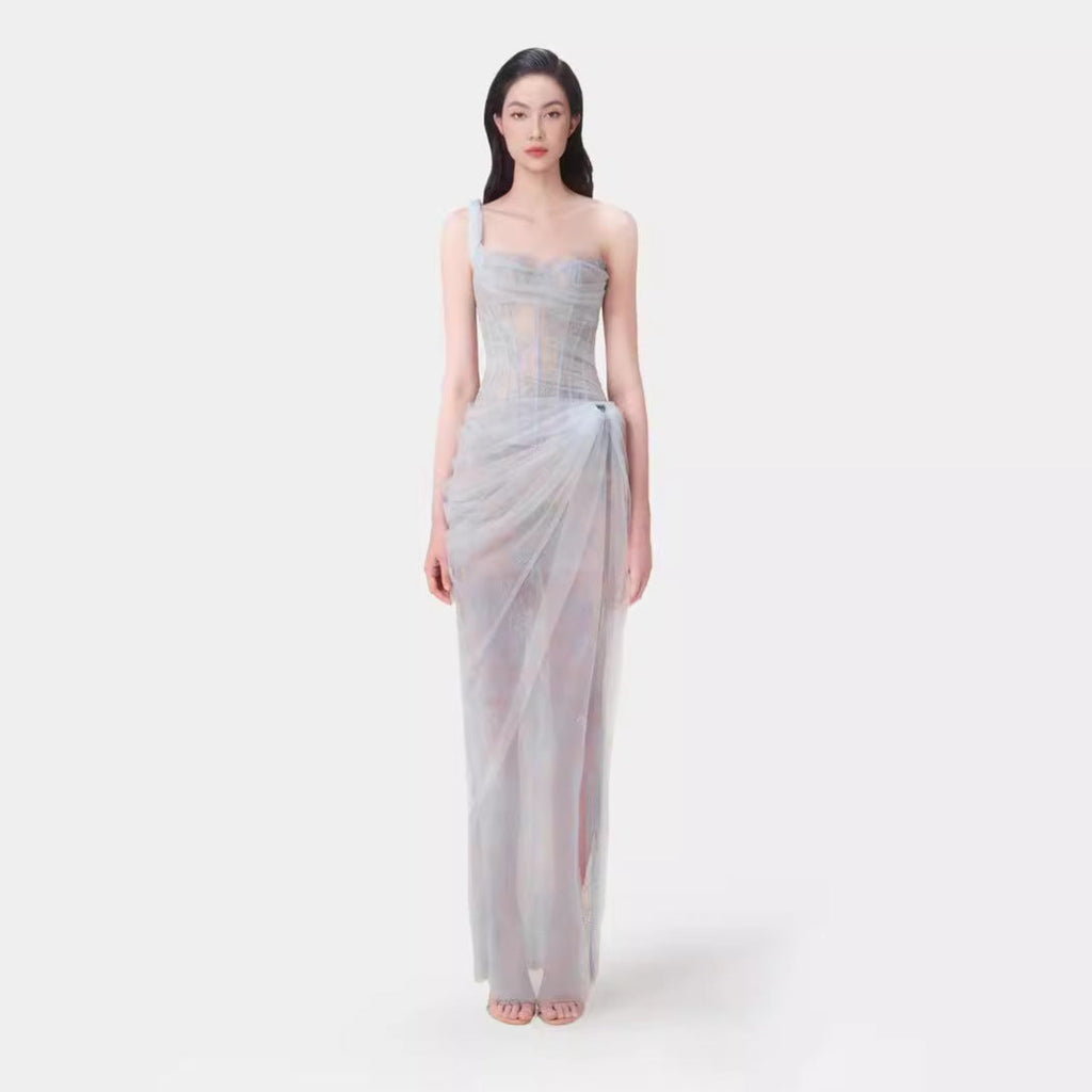Summer Pure Sexy Lace Solid Color One Shoulder Dress Bella Mia