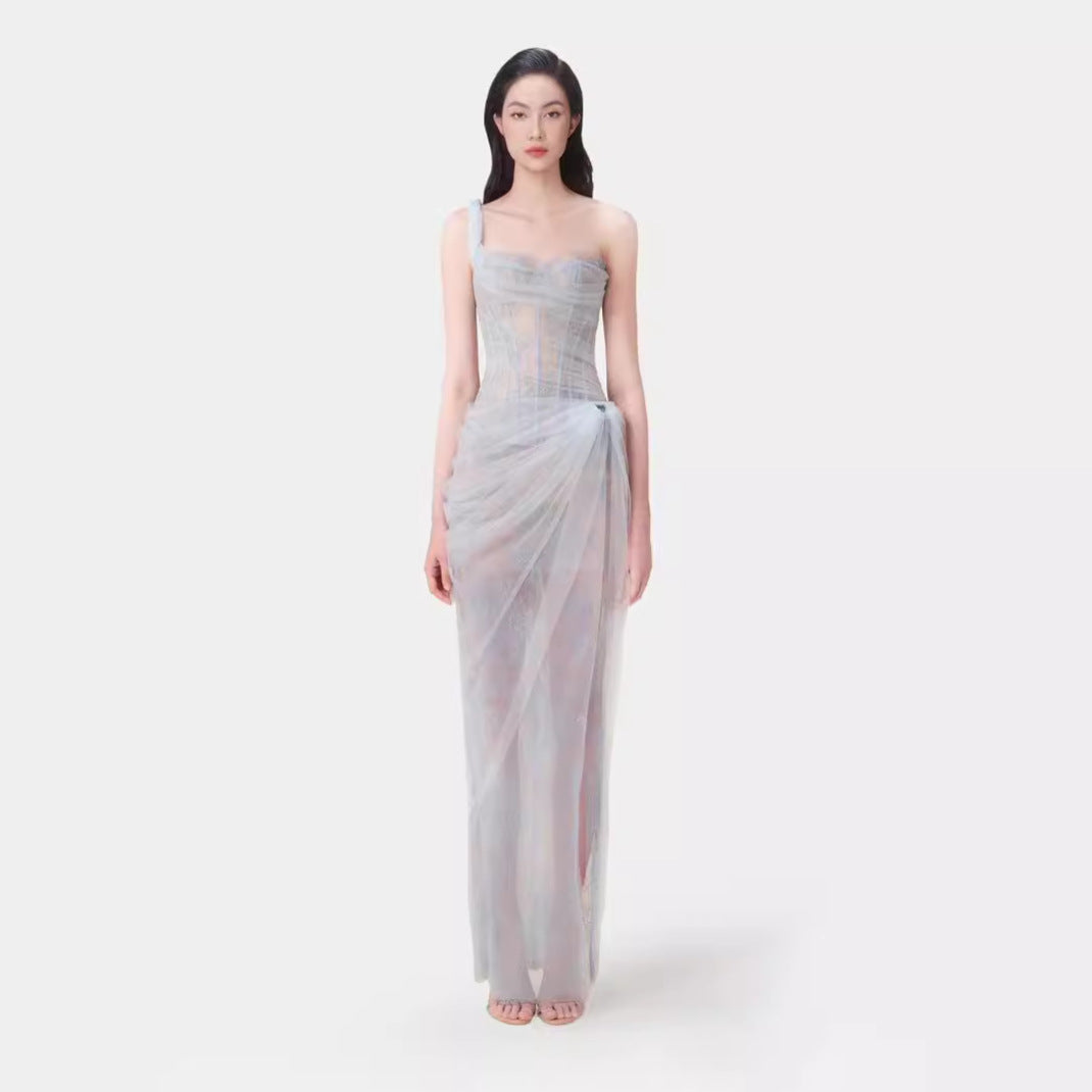 Summer Pure Sexy Lace Solid Color One Shoulder Dress Bella Mia