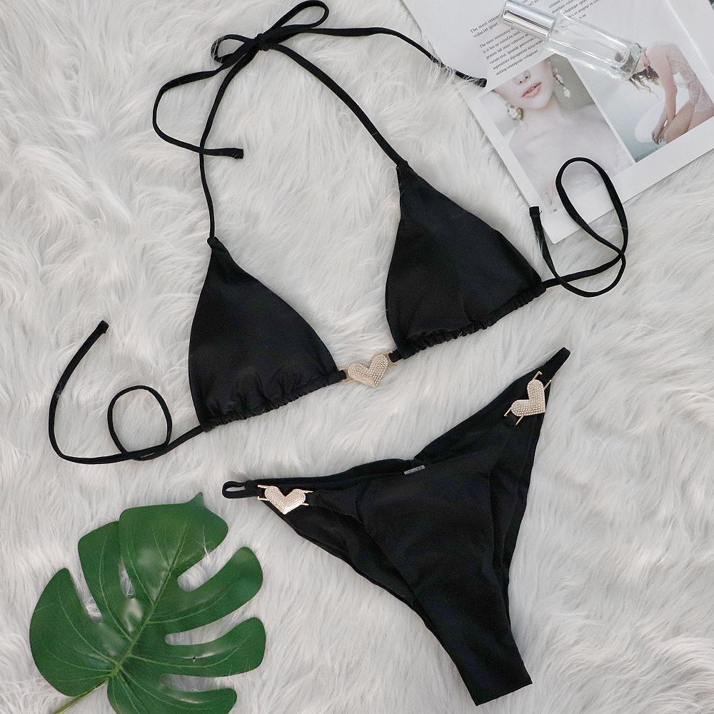 Swimsuit Sexy Heart Crystal Diamond Bikini Strap Split Swimsuit Bella Mia