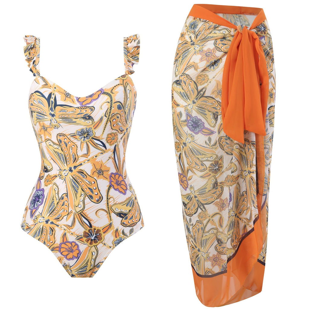 Women Flying Edge One Piece Women Swimwear Retro Cover Belly Slimming Swimsuit Chiffon Beach Dress Bella Mia