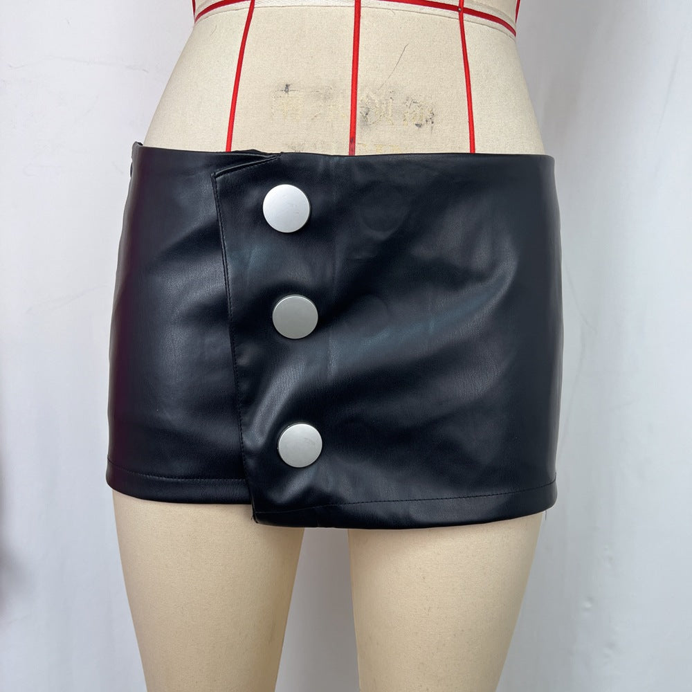 Sexy Cool Hip Skirt Large Button Design Irregular Asymmetric Stitching Design Faux Leather Short Skirt Bella Mia