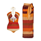 One Piece Bandage Swimsuit Women Tight Vintage Stripe Spring Swimsuit Chiffon Skirt Set Bella Mia