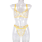 Lace Floral Border Mesh Three-Point Bra Sexy Lingerie Bella Mia