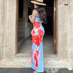 Women Clothing Summer Tube Top Floral Print Slim Fit High Waist Slit Maxi Dress Bella Mia