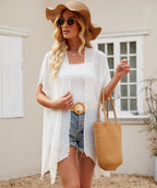 Pearl Breasted Solid Color Blouse Beach Dress Sunscreen Sexy Shawl Blouse Seaside Vacation Cardigan Bella Mia