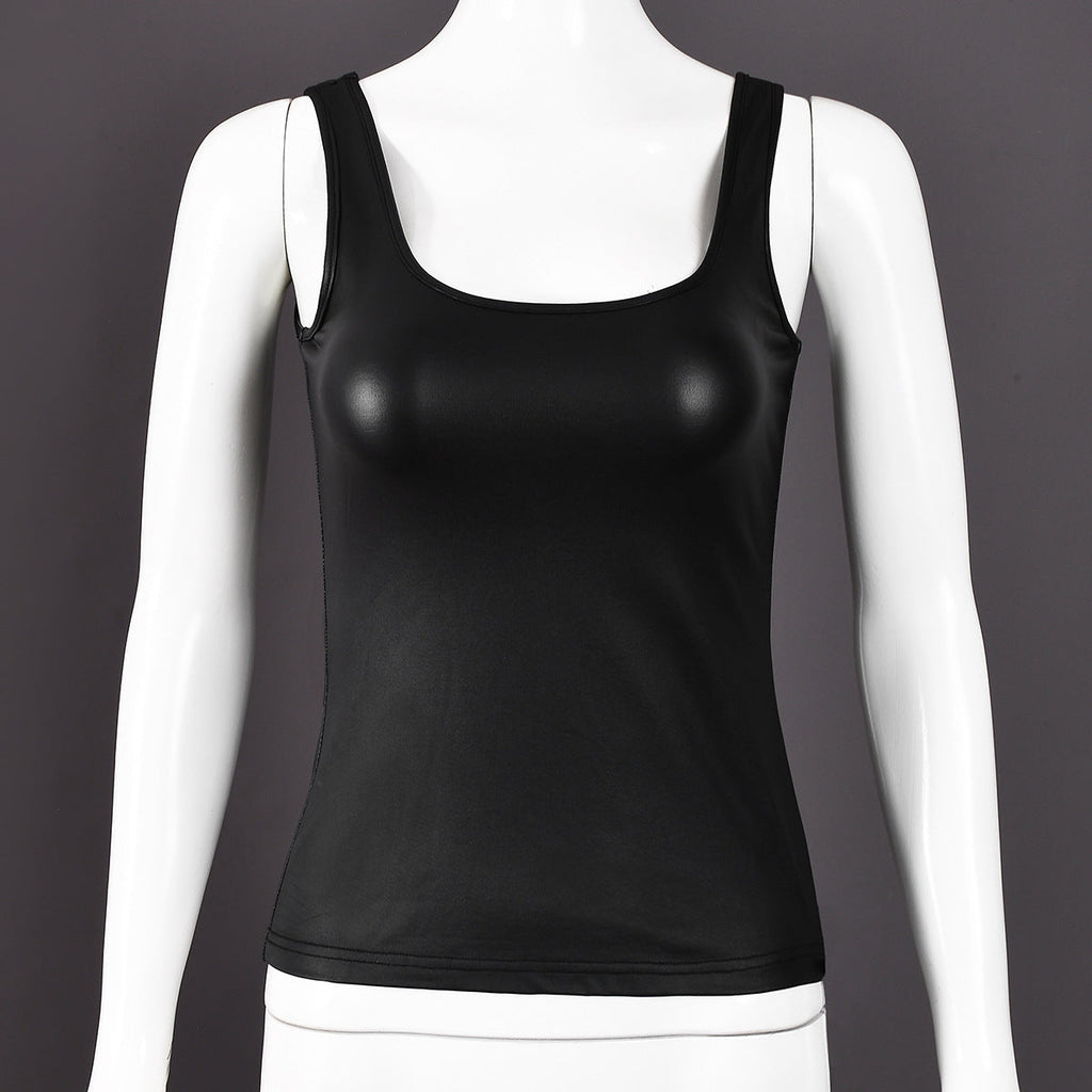 Women Summer Solid Color Coated Shoulder Strap Sexy U Collar Cropped Exposed Vest for Women Bella Mia