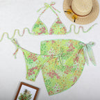 Printed Bikini Three Piece Gauze Skirt Split Sexy Vacation Bikini Swimsuit Bella Mia
